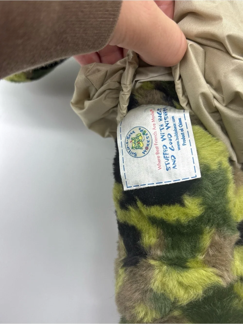 Build-A-Bear Camo Plush with Khaki Suspender Overalls